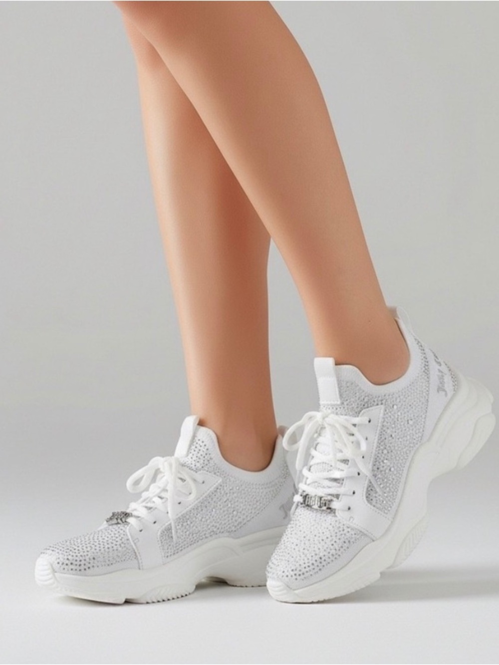 Juicy Couture Adana White Rhinestone Chunky Platform Sneakers Size 7